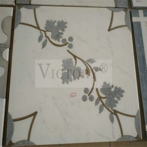 Sìona Victory Water Jet Mosaic Leacan breac-dhualach geal breac-dhualach marmor Backsplash Waterjet Brass Inlay White Stone Mosaic