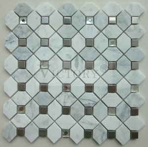 Carrara Marble Mosaic Tile Marble Mosaic Floor Tile Marble Mosaic Backsplash Mosaic Kitchen Floor Tile Stone Tile Marble Mosaic Diamond Shape Golden Metal Inlay Stone Mosaic Decorative Wall Yellow Stone Mosaic Tiles
