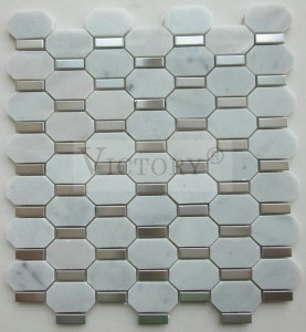 Natural Stone Mosaic Tile Stone Mosaic Backsplash Carrara Mosaic Tile Gray Mosaic Tile Mix Color Rhombus Shape Marble Stone Mosaic para sa Dekorasyon ng Apartment Design White Mosaic Natural Stone Marble Mosaic