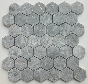Strip Linear Bronze Backsplash Wall Mramor Stone Mosaic Hexagon Novi dizajn Hexagon Umetnuta bakrena traka Stone Mosaic Pločica Unutarnja zidna dekoracija