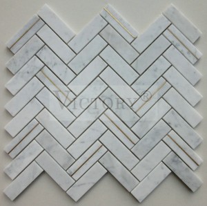 Varahina voapetaka Strip White/Grey Herringbone Marble Stone Mosaic Tile