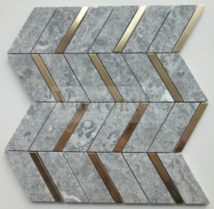 Nordic Style Herringbone Stone Mosaic Mix Metal Colorful Fish Bone Strip Kitchen Bathroom Wall Tiles