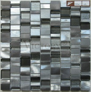 ထောင့်မှန်စတုဂံ Mosaic ကြွေပြားများ Metallic Random Mix Mosaic Mosaic မီးဖိုချောင် Backsplash Mosaic ရေချိုးခန်းကြွေပြား အနက်ရောင် Metallic Mosaic ကြွေပြားများ