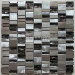 ກະເບື້ອງ Mosaic ຮູບສີ່ແຈສາກ Metallic Random Mix Mosaic Mosaic Kitchen Backsplash Mosaic tiles Black Metallic Mosaic Tiles