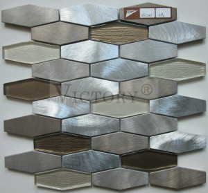 Hexagon aluminium glass mosaikk flis for hjemmedekorasjon glass mix metall mosaikk flis