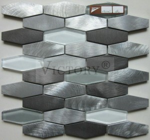 Hexagonoko aluminiozko beirazko mosaikoa etxeko dekoraziorako beira nahasketa metalezko mosaikoa