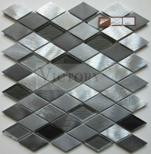 Ladrilho de mosaico de diamante Mosaico de alumínio Preto Metálico Ladrilhos de mosaico Lareira Ladrilhos de parede de mosaico