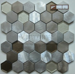 Hexagon Mosaic Tile ອະລູມິນຽມ Mosaic ແກ້ວ Mosaic Tiles Mosaic ເຮືອນຄົວ Backsplash ການອອກແບບ Mosaic