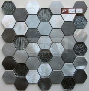 Carreaux de mosaïque hexagonaux, carreaux de mosaïque en aluminium, carreaux de mosaïque en verre, dosseret de cuisine, conception de mosaïque