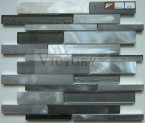 Yepamusoro Beige Musanganiswa Brown Aluminium Blend Glass Mosaic Kitchen Wall Strip Backsplash High Quality Aluminium Blend Glass Mosaic