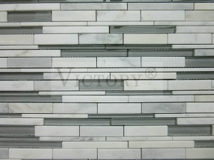 ຂາຍຮ້ອນ Wall Decor Carving Marble and Stone Mosaic Tiles Bathroom Wall Backsplash White Glass Mixed Stone Mosaic Tile Price