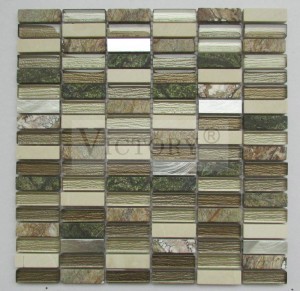 High Quality Kitchen Backsplash Strip Glass Stone Aluminum Mosaic Tile 300X300 Interior Wall Color Mixture Glass Stone Mosaic Tile Cheap Price European Style Glass Stone Mosaic Tile for Wall