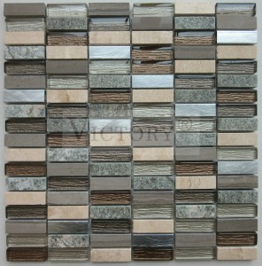 Ubin Mosaik Aluminium Batu Kaca Strip Backsplash Dapur Berkualitas Tinggi 300X300 Ubin Mosaik Batu Kaca Campuran Warna Dinding Interior Harga Murah Ubin Mosaik Batu Kaca Gaya Eropa untuk Dinding