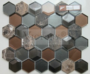 නවීන බිත්ති සැරසීම සඳහා USA Style 3D Crystal Glass Mosaic Tile White Travertine/Biancone/CreamMaifil/Emperador Marble Mixed Glass Mosaic ටයිල්ස් ෂඩාස්රාකාර හැඩය නිවසේ හෝටල් නානකාමර කුස්සියේ බිත්ති බැක්ස්ප්ලෑෂ්