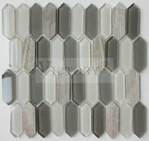 Mosaico de vidro de estilo americano con forma de hexágono e diamante, mosaico de vidro de mármore hexagonal, decoración de parede interior