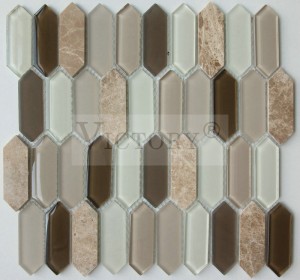 Зургаан өнцөгт болон алмаазан хэлбэртэй Америк загварын шилэн мозайк Шинэ загвартай зургаан өнцөгт гантиг шилэн мозайк хавтан дотор ханын чимэглэл