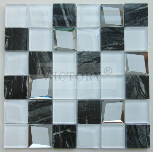 Taịlị Mosaic Square Marble Mosaic Floor Tile Black na White Mosaic Tile Bathroom ụlọ ịsa ahụ Mosaic Wall Taịlị Mosaic mirror Art