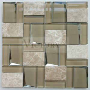 Crystal White နှင့် Black China Marble Mosaic Blend Mirror Glass မီးဖိုချောင်နံရံအတွက် ဇိမ်ခံအိမ်အလှဆင်ခြင်း တောက်ပသောအရောင် Bevel Glass အဖြူရောင် Mirror Mosaic Tile အုတ် 3D Wall Tiles Mosaic