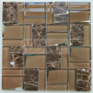 Kristal Bodas sareng Hideung Cina Marmer Mosaic Campuran Kaca Eunteung pikeun Tembok Dapur Hiasan Imah Mewah Warna Caang Bevel Kaca Bodas Eunteung Mosaik Tile Bata 3D Tembok Kotak Mosaic