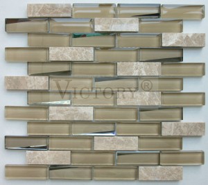 Taịlị Mosaic Rectangle na-acha ọcha iko Mosaic Tile Carrara Marble Mosaic Tiles Glass Mosaic Tile Backsplash
