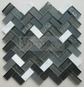 Latar TV Strip Dekoratif Campur Kaca Marmer Mosaik pikeun Tembok Genteng Gradién Dirancang Gaya Modern Unik Alam Marmer Kaca Marmer Mosaic Kotak