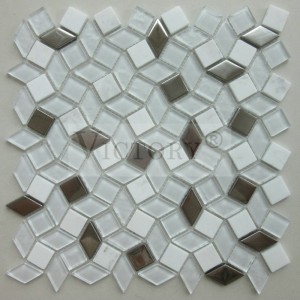 TV Eftergrûn Dekorative Strip Mix Glês Marmer Mosaic foar Muorre Tile Gradient Untwerp Moderne Styl Unike Natuerlike Marmer Glês Marmer Mosaic Tegels