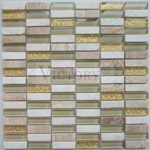 Högkvalitativt kök Backsplash List Glas Sten Aluminium Mosaik Kakel 300X300 Interiör Vägg Färg Blandning Glas Sten Mosaik Kakel Billigt Pris Europeisk stil Glas Sten Mosaik Kakel för vägg