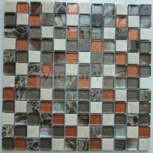 Mosaico quadrado de pedra, mosaico de pedra natural, mosaico de vidro, arte de parede, vidro e pedra, telha de mosaico