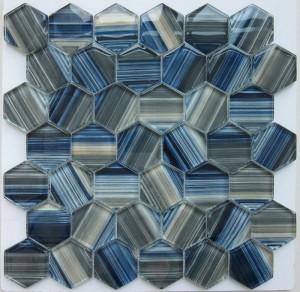 Piastrelle di mosaicu esagonale dipinte à manu Piastrelle di bagnu di mosaicu blu Piastrelle di mosaicu blu è biancu Backsplash per piastrelle di mosaicu blu
