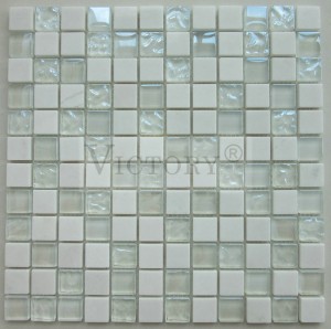 စတုရန်းပုံ Mosaic ကြွေပြားကျောက် Mosaic သဘာဝကျောက် Mosaic ကြွေပြား Glass Mosaic Wall Art Glass & Stone Mosaic Tile Sheets