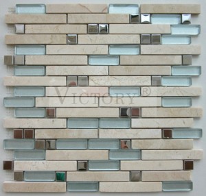 Strip Stone Mosaic Waterjet Mosaic Flise Sort og hvid Mosaik Flise Hvid Mosaik Backsplash Naturlig marmorsten Mosaik, formet marmormosaik til boligdekoration