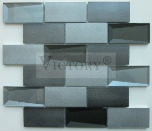 Latest Designed Decorative Beautiful Grey Bevel Glass Metal Mosaic Tile Brown Strip Linear Glass Mix Aluminium Mosaic Pattern Kitchen Backsplash