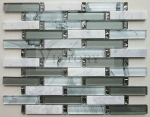 Top Jual Bianco Carrara Mosaic Kaca Laminated Kaca Mosaik pikeun Mandi sareng Dapur Pola Batu Anyar Seni Laminated Kaca Mosaik Genteng pikeun Tembok
