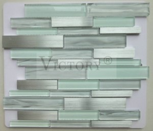 Glansstrook gelamineerde glas en aluminium mosaïek teël kombuis rugplaat Pas ontwerpe aan Fantasie kleur glas en metaal mosaïek vir muur