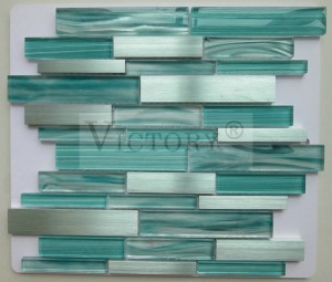 Glossy Strip Ji Glass Laminated û Aluminum Mosaic Tile Metbexane Backsplash Sêwiran xweş bikin Ji bo Dîwar Mozaîkên Metal û Camê Rengê Fantasy