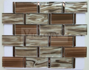 Glanset stripe laminert glass og aluminium mosaikk fliser kjøkken bakplate Tilpass design Fantasy farge glass og metall mosaikk for vegg