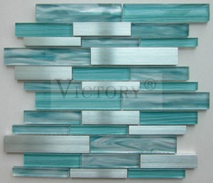 Glass- og metallmosaikkfliser Engros kvalitetssikring Innendørs glasert stripe Glass- og metallmosaikkflis Brun laminert glassmosaikkflis med aluminium