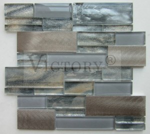 Glass sy Metal Mosaic Random Strip Glass sy Aluminum Mosaic Tile Crystal Wall Tile Glass Strip Mixed Metal Mosaic Glass Tile