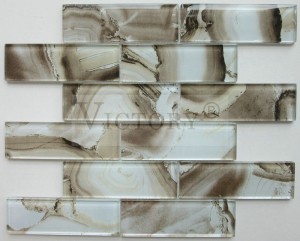 Foshan Laminated Kristal Kaca Mosaik Backsplash Kaca Mosaik pikeun Dapur Mandi Hiasan Makan Tembok Tembok Hias 8mm Kaca Mosaik Genteng Strips