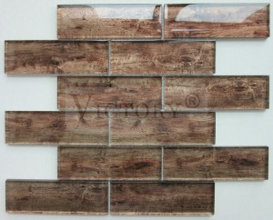 Tasirin Cikin Gida na 3D bangon Halitta Rustic Wood Mosaic Charcoal Wood Backsplash Parquet Strip Tile Glass Mosaic