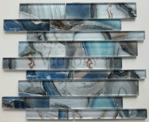 کاشی های دیواری موزاییک صدفی شیشه ای شیشه ای آبی اقیانوس چین موزاییک شیشه ای آبی نواری برای تزئین دیوارها موزاییک شیشه ای نواری کریستالی آشپزخانه با کیفیت بالا