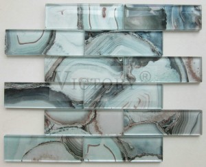 Ocean Blue Glass Seashell Mosaic Wall Tiles China Factory Strip Blue Glass Mosaic ສໍາລັບການຕົກແຕ່ງກໍາແພງຫີນທີ່ມີຄຸນນະພາບສູງຂາຍສົ່ງຫ້ອງນ້ໍາກະເບື້ອງ Crystal Strip Glass Mosaic