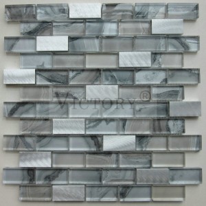 Metallic Mosaic Tile Backsplash Metallic Mosaic ရေချိုးခန်းကြွေပြားများ Sea Glass Mosaic Tile Mosaic Black Metallic