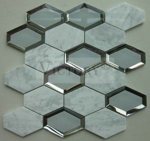 Sagi genep Inten Eunteung Kristal Kaca Mosaic Kotak pikeun Tembok Dapur Mewah Hiasan Imah Warna Cerah Bevel Kaca Mosaik Eunteung 3D Tembok Kotak Mosaik
