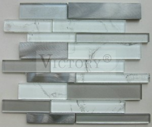 Tile Mosaika Glass Laminated Magic miaraka amin'ny Glass Laminated Silver Gray Aluminum + Mosaic Aluminum