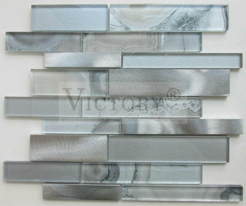 Azulexo de mosaico de vidro laminado máxico con vidro laminado gris prata de aluminio + mosaico de aluminio