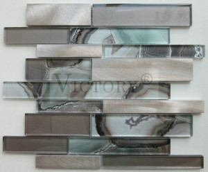 Tile Mosaika Glass Laminated Magic miaraka amin'ny Glass Laminated Silver Gray Aluminum + Mosaic Aluminum