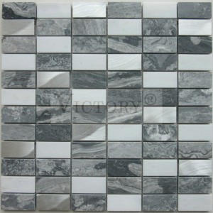 Igbi Iṣẹgun Grey Marble Mosaic China Stone Adayeba Stone Mosaic Tile Marble Moseic Tile Backsplash