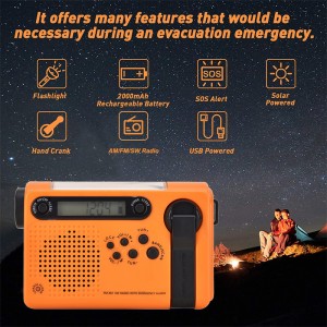 Mylinking™ ພະລັງງານແສງຕາເວັນ Hand Crank Dynamo Weather Emergency FM/AM/SW/WB Radio