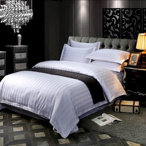 Wholesale Luxury Hotel Bed Room Linens Egyptian Cotton Satin Stripe Bedding Set Bed Sheet Set